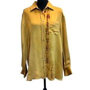 Zara studio collection mustard yellow artistic paint splatter blouse S NWOT RARE